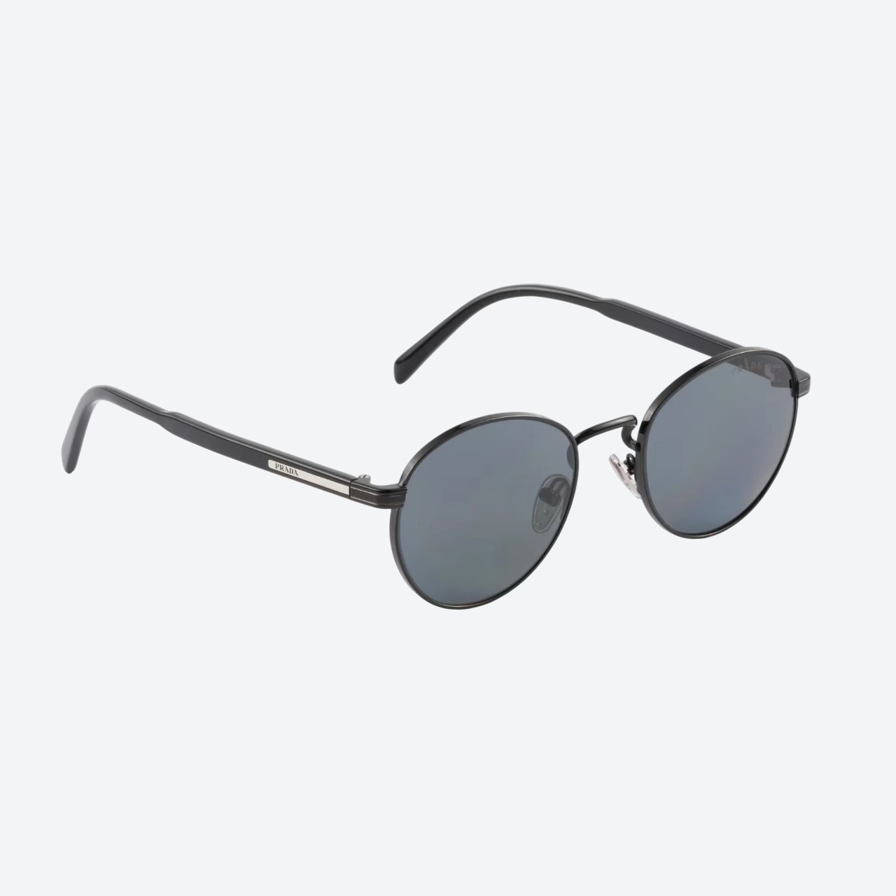 Prada sunglasses with iconic metal plaque in black, front view