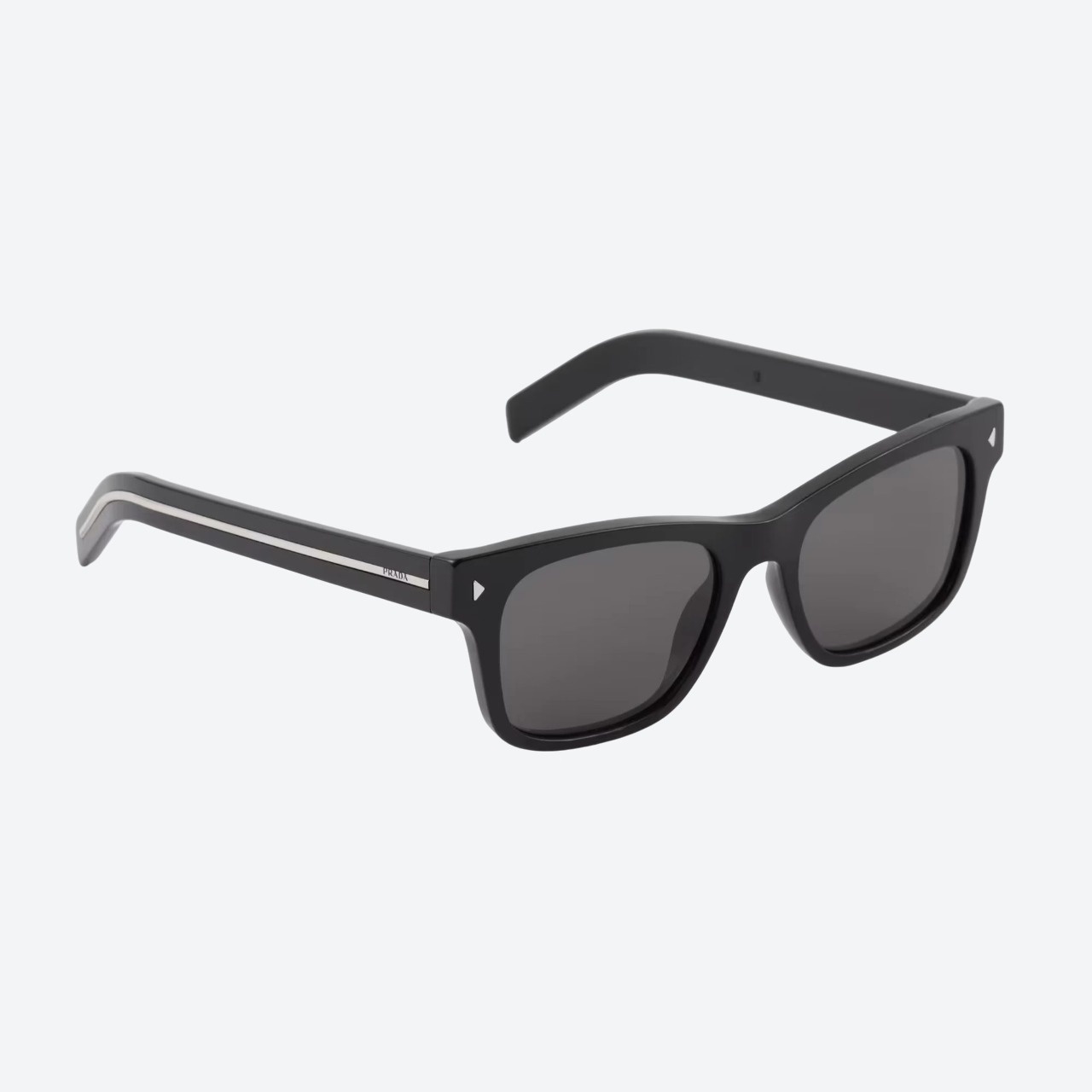 Prada Iconic Metal Plaque sunglasses front angle in black lenses